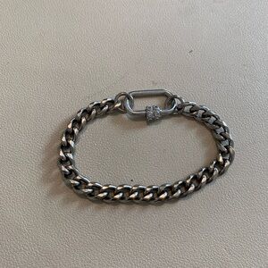 Carabiner Lock Silver Tone Curb Chain Bracelet